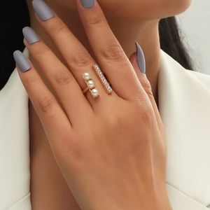 Faux Pearl Rhinestone Bar Decor Ring